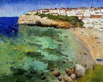 Amleto Colucci イタリア画家　油絵　風景画　海辺の家　オリジナル Amleto Colucci イタリア画家 油絵 風景画 海辺の家 オリジナル A