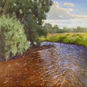 RIVER OIL PAINTING Nature Summer Painting Wall Hanging Home Decor Handmade Art Water Landscape Canvas Original Oil Painting Unique Gift