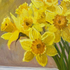 Natura morta fiori disegno a olio originale narcisi regalo classico decorazione domestica unica impressionista firmato belle arti arazzi fatti a mano immagine 4