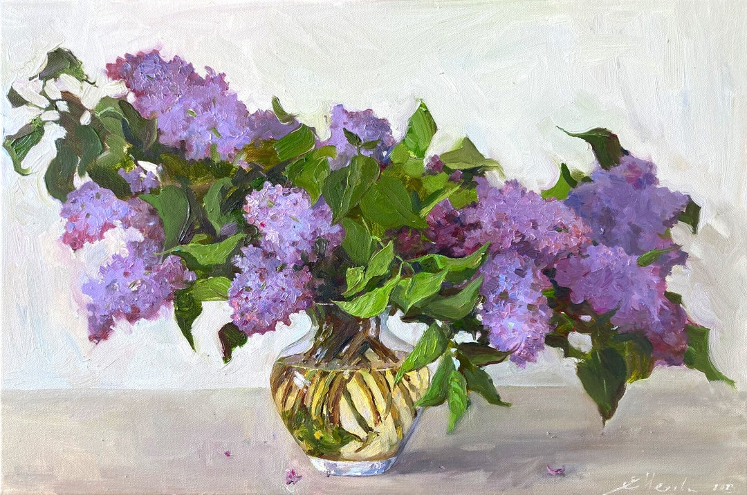 LILAC OIL PAINTING Still Life With Purple Lilac Bush Handmade - Etsy