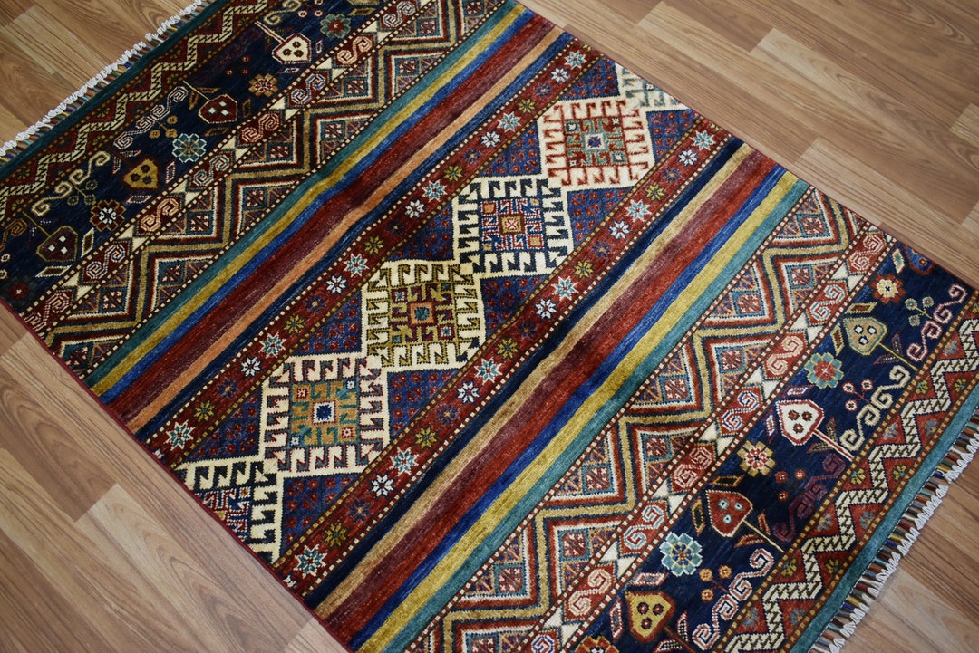 Afghan Rug Khorjin 3x5 Tribal Area Rug, 3.5x4.11 Ft Navy Blue Red ...