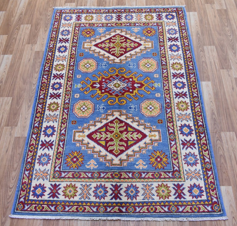 3x5 Ft. Blue Kazak Rug, 3'5x5'2 Ft Area Rug, DISCOUNTED PRICE, Afghan