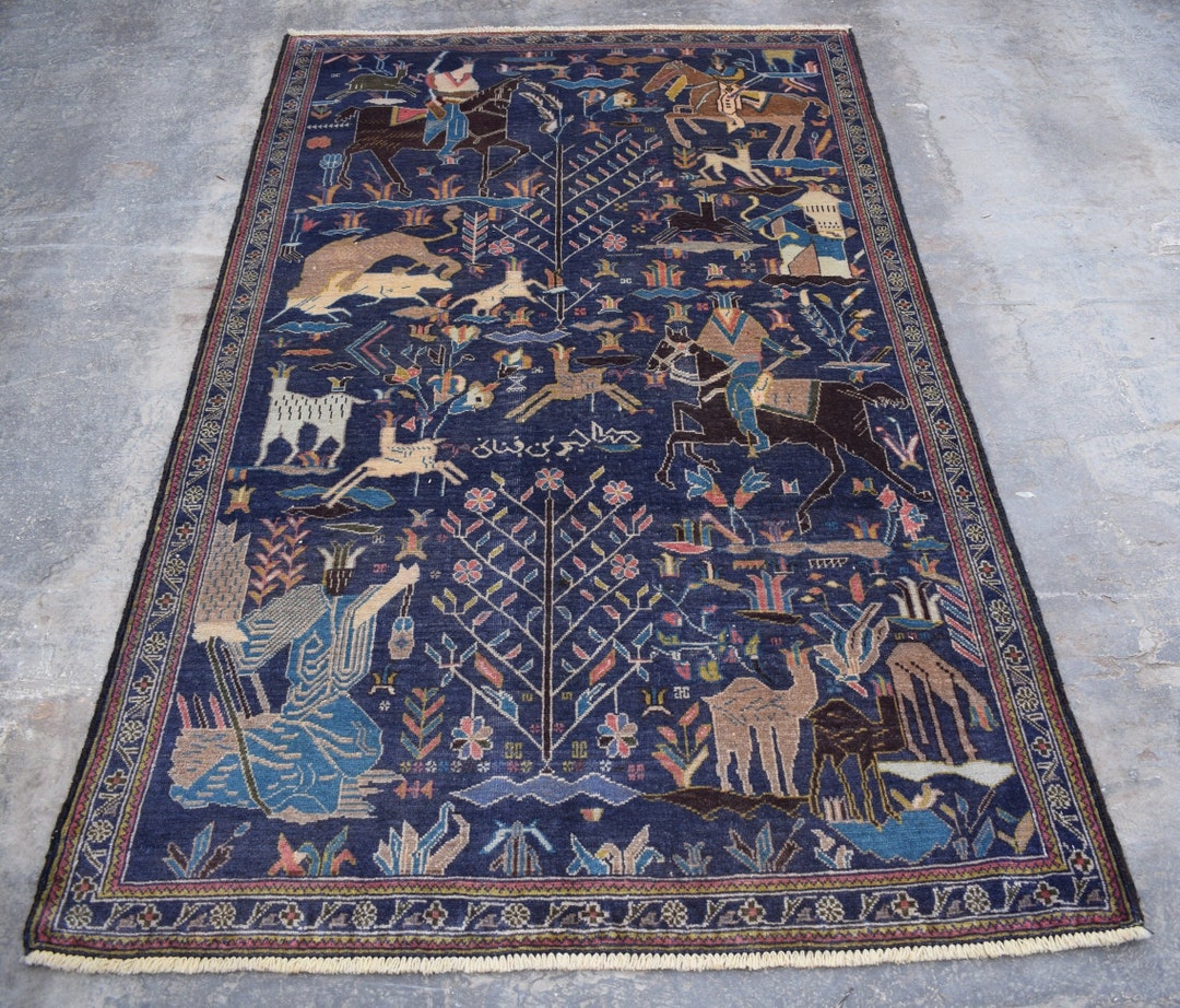 1950s Animal Print Rug, 4x7 Afghan Vintage Rug, High Quality Antique ...