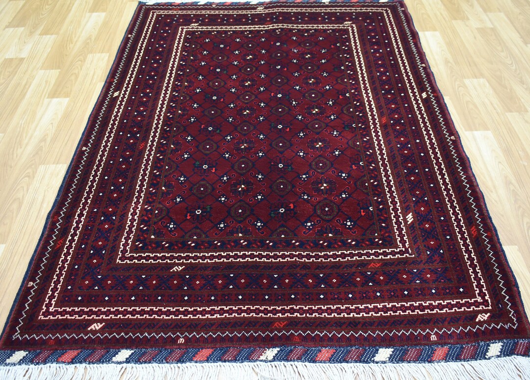 4x6 Vintage Red Area Rug, 3.9x5.9 Ft, Bashiri Design Top Quality Afghan