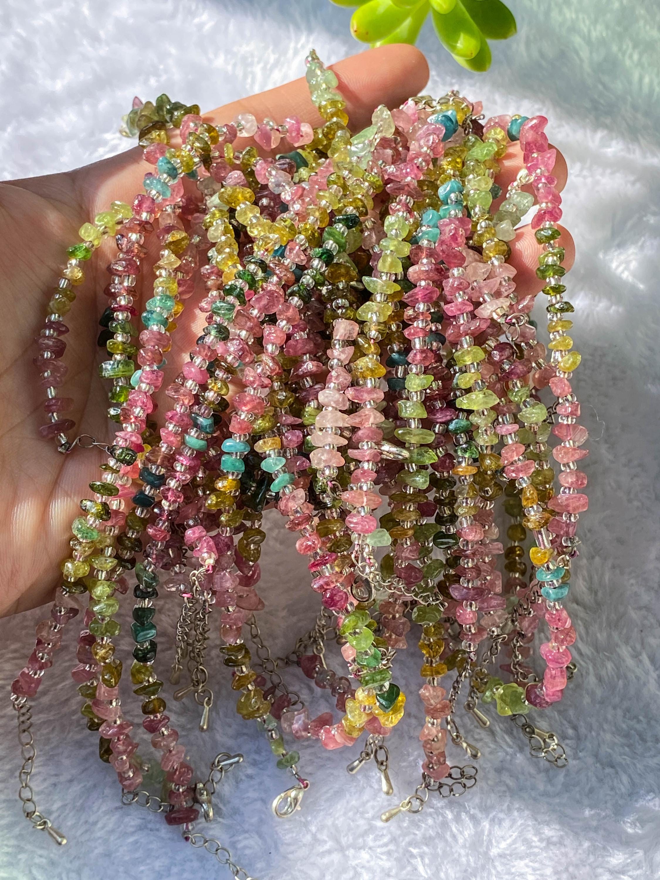 Bracelet Sur Mesure En Quartz Pastèque – Perles Rondes 4mm, Fait Main, Sans Fermoir