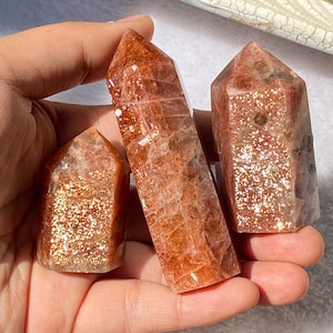 Natural Super Sparkle Sunstone Tower Point , Golden Healing Energy , Loose Sunstone ,  Crystal Tower , Home Decor , Crystal Decor