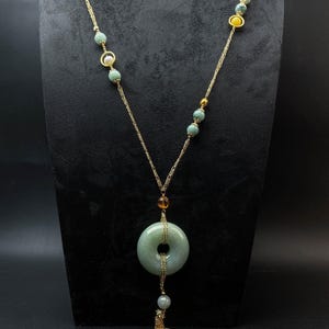 Natural Green Jadeite Donut Necklace ,  Lucky Charm Jewelry , Good Fortune Gift, Healing Crystal Button Necklace , Lucky Charm Jewelry