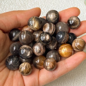 Black Sunstone Sphere, Sunstone in Black Moonstone Sphere, Lattice Sunstone Sphere for Meditation Decor, Handmade Natural Stone