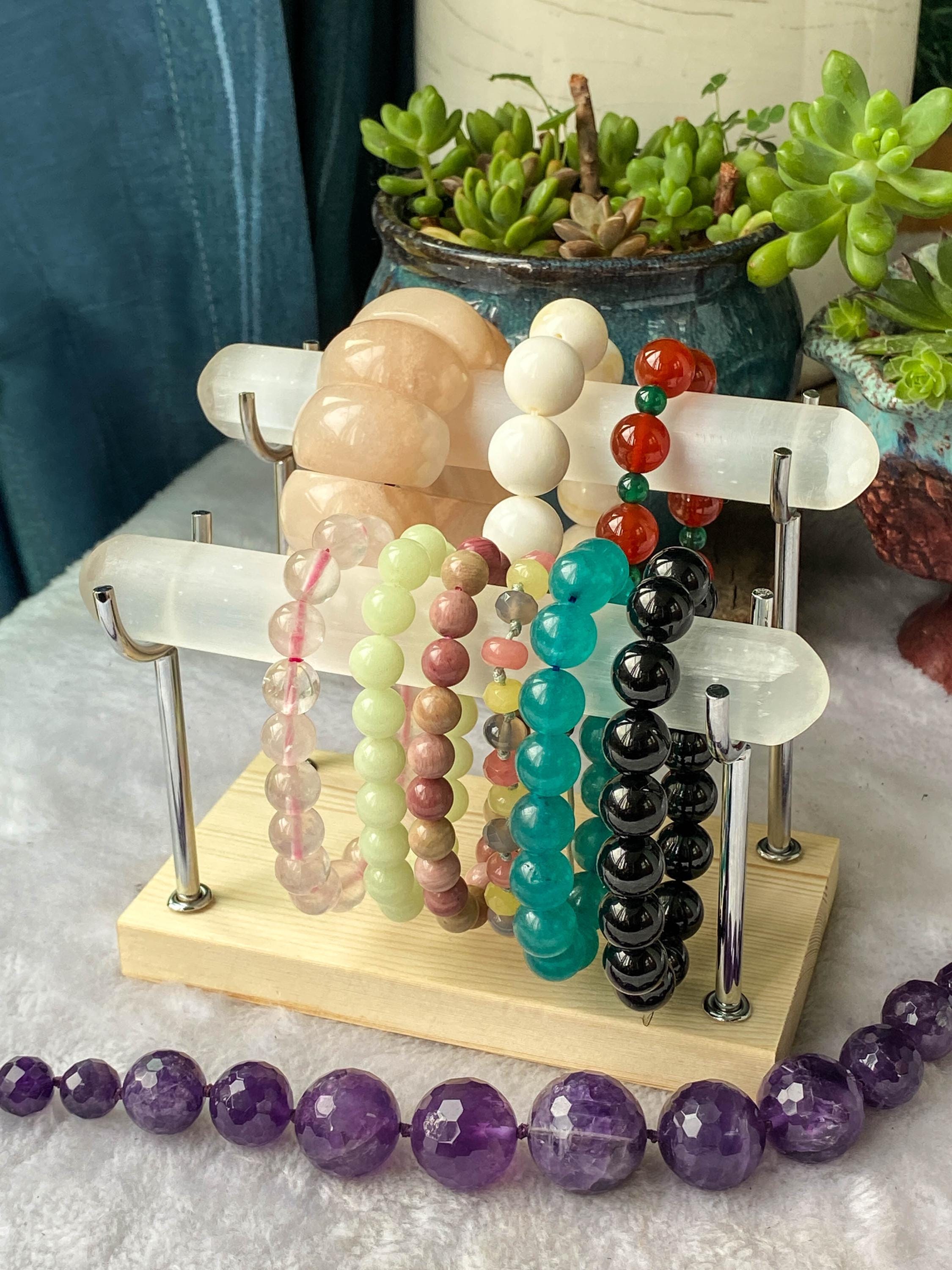 セレナイトクリスタルブレスレットホルダー、金属製ディスプレイ棚