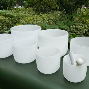 432Hz ,6-12 Inch Crystal Singing Bowl Set , Powerful Healing Sound Bowl ,Frosted Quartz Crystal Singing Bowl Set ,7 Chakra , Birthday Gift