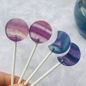 Piruleta de cristal de fluorita hecha a mano, pequeña mezcla natural, regalo perfecto para decoración curativa, tallado de caramelo navideño con piedras preciosas únicas, regalo perfecto