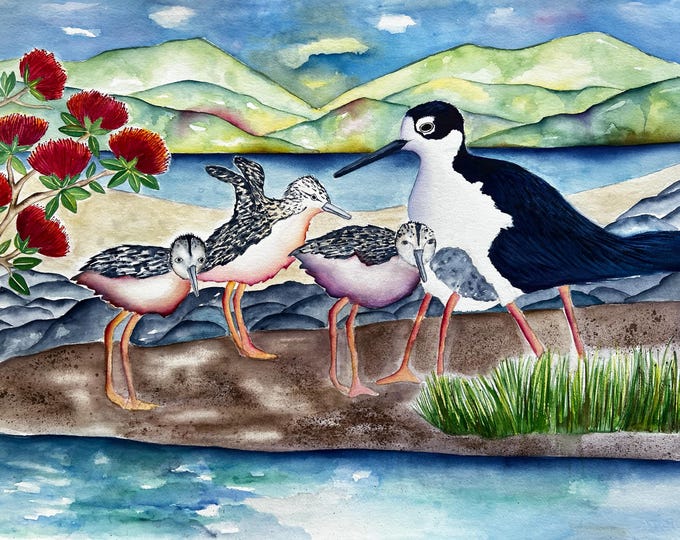 A Family Of Hawaiian Stilt Birds
