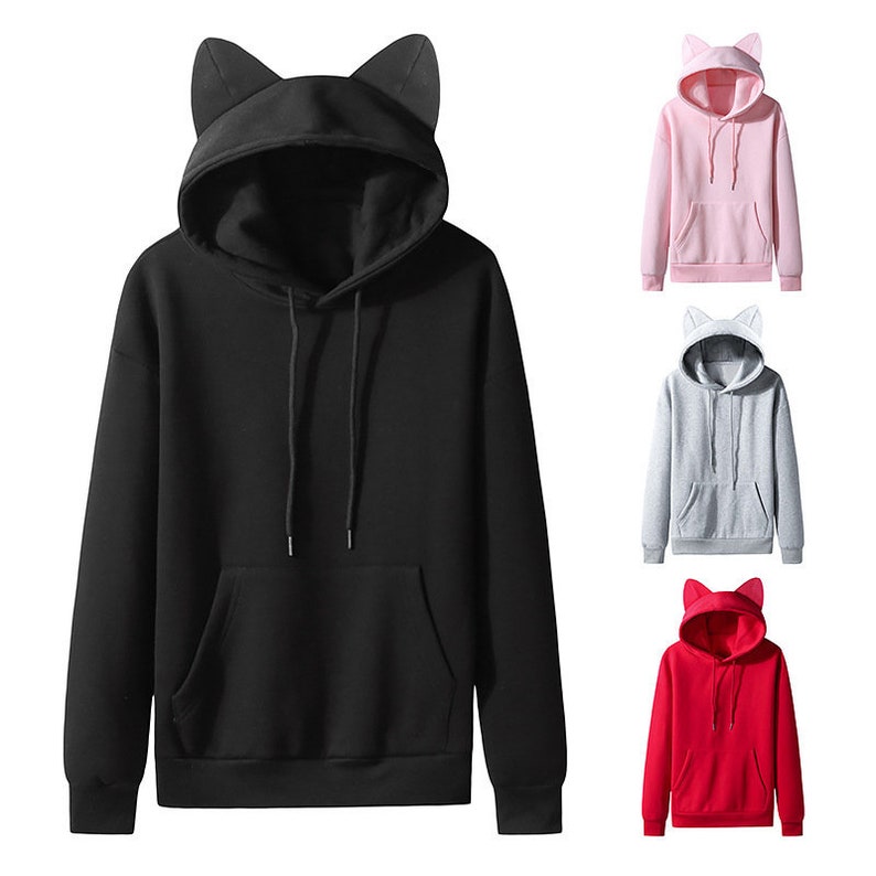 Cat Ears Hoodie Pocket Hoodie Cat Mom Hoodie Cat Lover Etsy