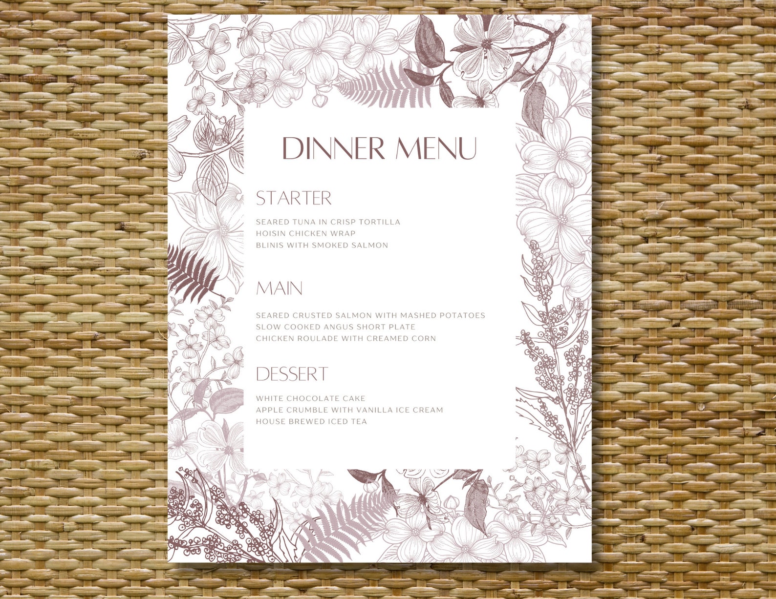 Printable Botanic Dinner Menu Template - Etsy