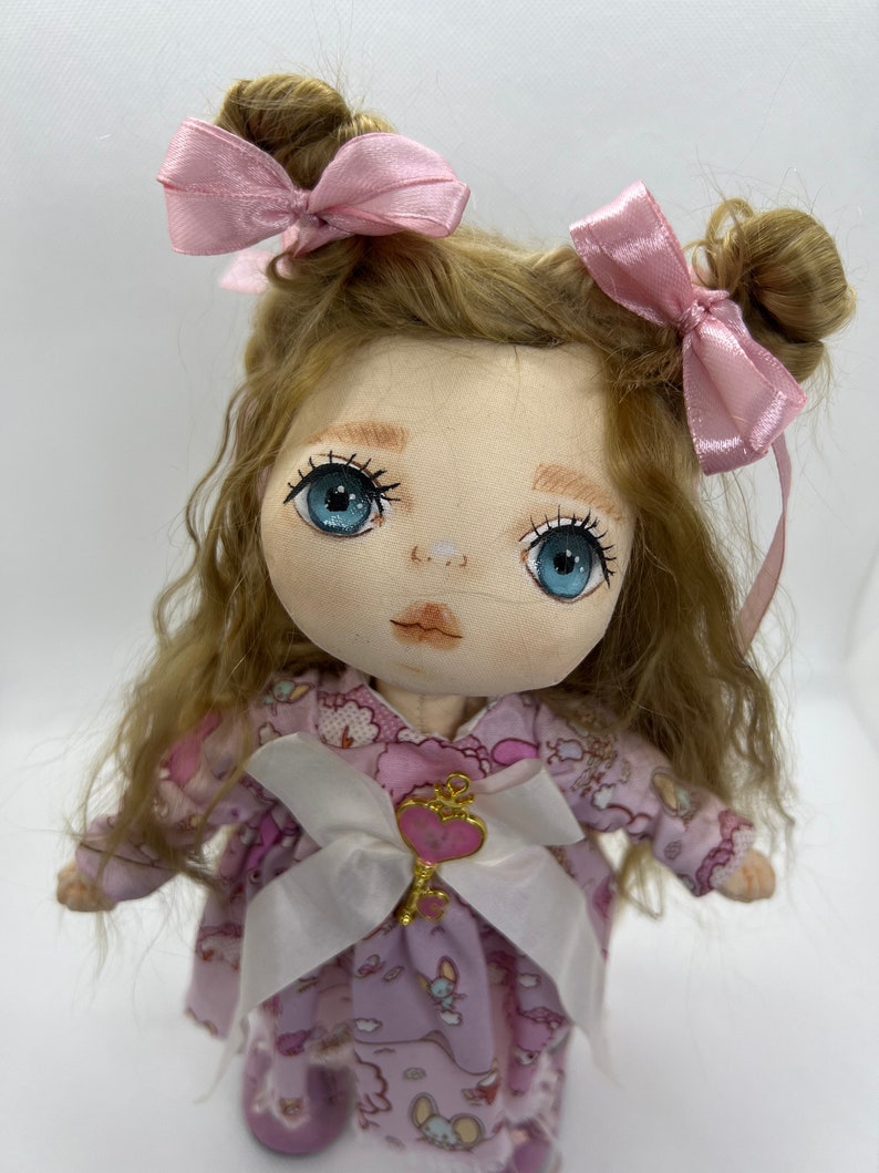 Rag doll, Textile Doll, Handmade Doll, Soft Doll, Baby Doll, Fabric Doll, Doll with cute dress and brown hair image 4