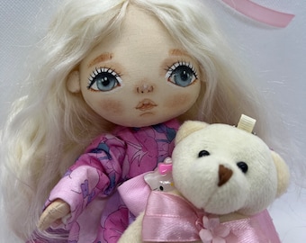 Interior doll, Soft doll, Handmade doll, Natural doll, Cloth doll, Rag doll, Textile doll, Fabric doll with pink clothes and blonde hair