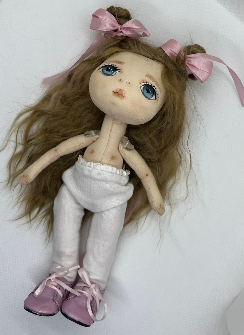 Rag doll, Textile Doll, Handmade Doll, Soft Doll, Baby Doll, Fabric Doll, Doll with cute dress and brown hair image 2