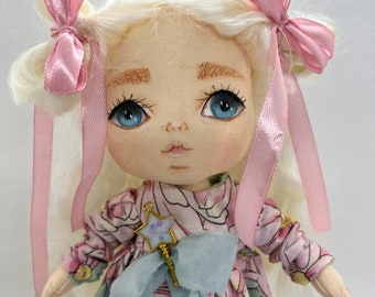 Textile doll, Rag doll, Fabric doll, Handmade doll, Interior doll, Cloth Doll, Doll with cute dress and blonde hair