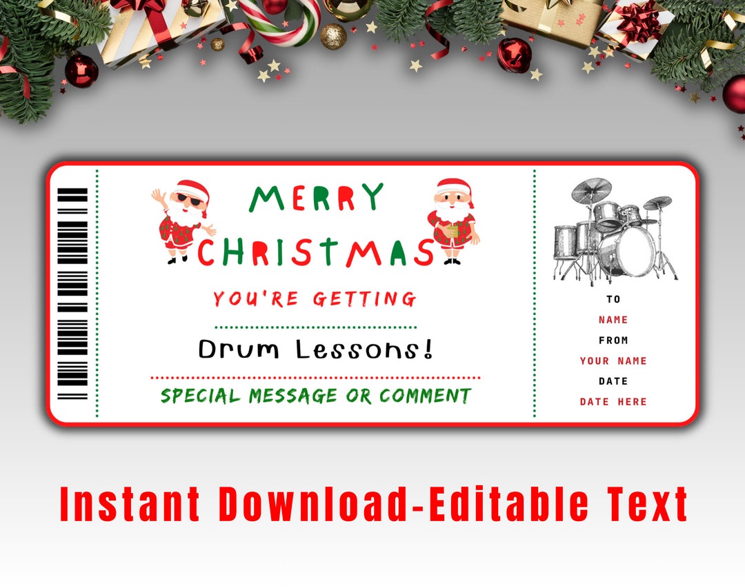 Drum Lessons Gift Voucher Template Certificate Ticket - Etsy