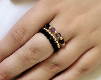 Empath Protection Ring Set, 3 Stacking Rings for Empaths, Gold Filled or Sterling Silver Accents, Grounding & Energy Shielding Jewelry