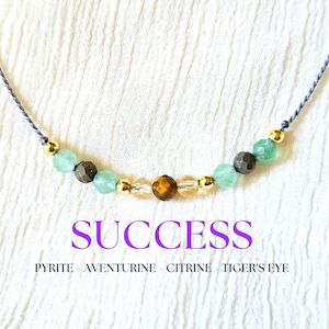 Prosperity & Abundance Necklace, Pyrite, Citrine, Tiger’s Eye, Aventurine on Silk String | Adjustable Dainty Crystal Choker Gift for Women
