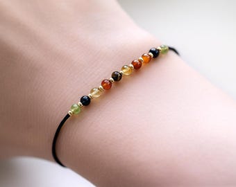 Dainty Leo Zodiac Crystal Bracelet with 4mm Peridot Citrine Onyx Tiger’s Eye Carnelian, Unique Astrology Birthday Gift
