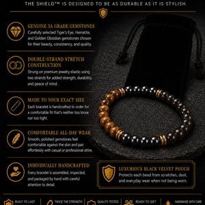 The Shield herenarmband, tijgeroog hematiet gouden obsidiaan armband, luxe drievoudige beschermingsarmband voor mannen, cadeau voor hem afbeelding 5