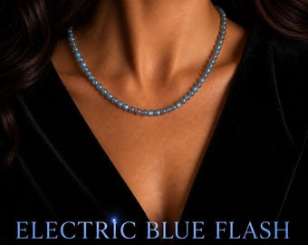 AAA Labradorite Necklace, Electric Blue Flash Labradorite Jewelry, Sterling Silver Gemstone Necklace, Blue Flash Labradorite Gift for Her