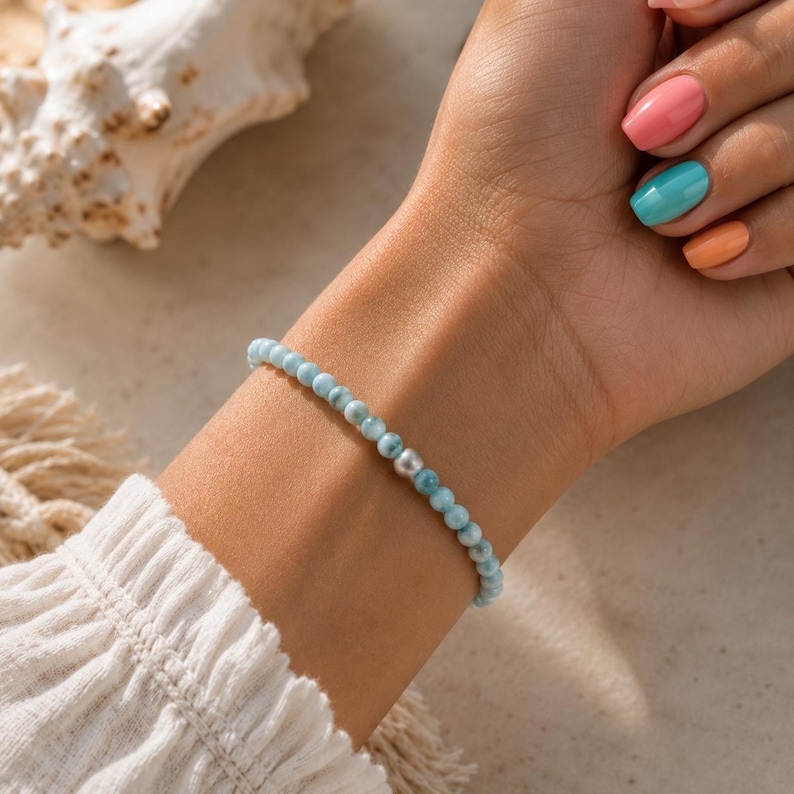 Larimar Bracelet, Genuine Dominican Larimar Jewelry, Ocean Inspired Bracelet, Beach Jewelry, Coastal Bracelet, Luxury Gemstone Gift image 2