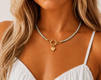 Dainty Burmese Jade Charm Necklace, Genuine Natural 3A Gemstones, Sterling Silver or 18k Gold Filled Heart, Star, Circle or Oval Carabiner