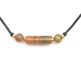 Unakite Silk Cord Necklace | Adjustable Choker | Heart Healing Crystal Necklace | Sterling Silver, Gold or Rose Gold | Handmade in Canada