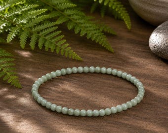 Burmese Jade Anklet – Genuine Burmese Jade Gemstone Anklet – Minimalist Green Jade Jewelry – Stretch Anklet for Women – Gift for Her