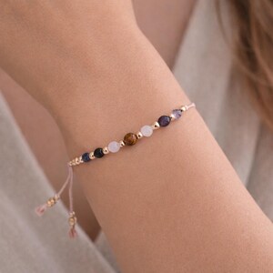 Empath Protection Bracelet, Silk Cord Crystal Bracelet, Black Tourmaline, Amethyst, Rose Quartz & Tiger's Eye, Gift for Her image 3