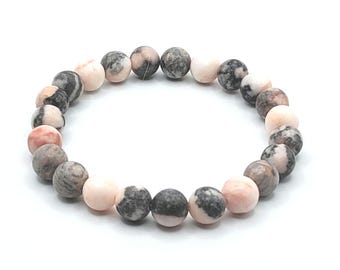 Roze zebrajaspisarmband: matte steenkraal van 8 mm, uniseks ontwerp