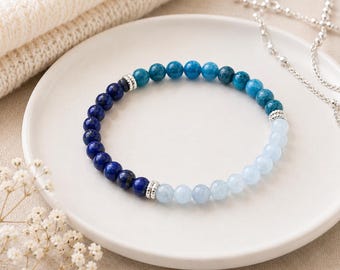 Confidence & Motivation Bracelet, Aquamarine Apatite Lapis Lazuli Bracelet, AAA Gemstone Bracelet, Sterling Silver, Goal Setting Gift