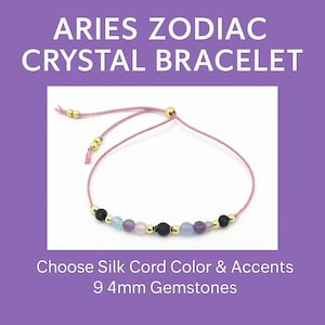 Aries Zodiac Crystal Bracelet | Aquamarine Amethyst Black Onyx Rose Quartz | March Birthstone Jewelry Gift for Her