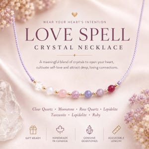 Love Spell Necklace • Real Gemstone Choker with Ritual • Ruby Amethyst Lepidolite Tanzanite Rose Quartz Moonstone • Self Love Gift