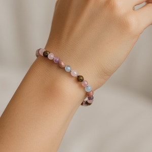 Fertility Stretch Bracelet | Healing Crystal Gemstones | Moonstone, Rose Quartz, Unakite, Lepidolite, Aquamarine & Rhodonite | TTC IVF Gift