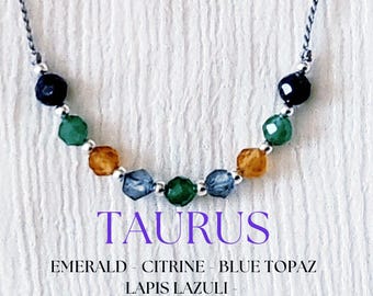 Oxen Zodiac Crystal Halsband | Smaragdblå topas Lapis Lazuli Citrin | Elegant kristallbar April Maj födelsesten smycke för kvinnor