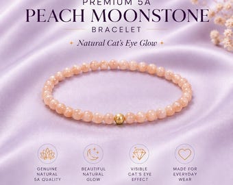 Premium Peach Moonstone Bracelet, 5A Cat Eye Moonstone, Dainty Crystal Bracelet, Natural Gemstone Jewelry for Women