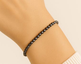 Hematite Beaded Dainty Stretch Bracelet | Quality Grade A+ 4mm Natural Gemstones | Handmade to Order in Canada