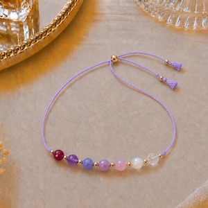 Love Spell Bracelet • Real Gemstones with Ritual • Ruby Amethyst Lepidolite Tanzanite Rose Quartz Moonstone • Self Love Gift bild 2