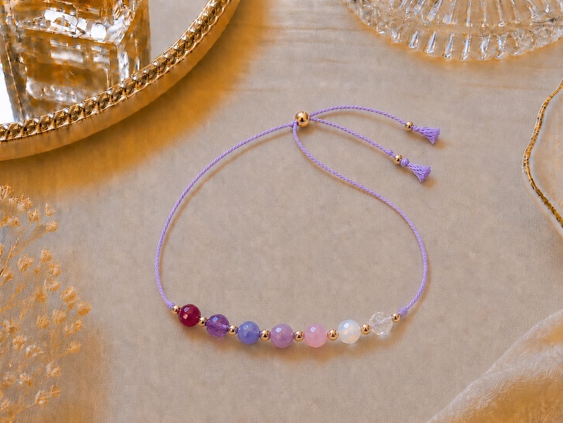 Love Spell Bracelet • Real Gemstones with Ritual • Ruby Amethyst Lepidolite Tanzanite Rose Quartz Moonstone • Self Love Gift bild 2