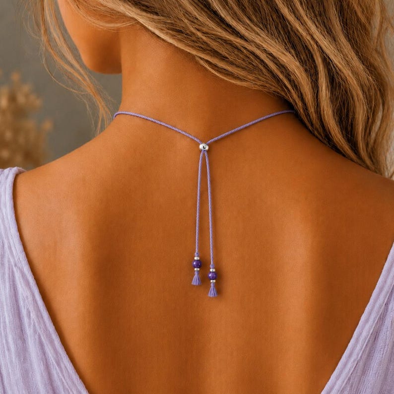 5A Grade Charoite Silk Cord Choker Necklace | Genuine Charoite Gemstones | Adjustable Minimalist Gemstone Choker | Handmade in Canada bild 2