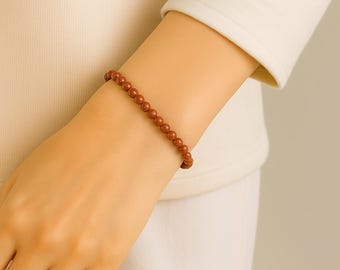 Goldstone Beaded Dainty Stretch Bracelet | FREE Ring Included | Handmade to Order in Canada | Sparkly Crystal Jewelry Gift for Her