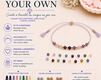 Custom Crystal Bracelet, Personalized Gemstone Bracelet, Design Your Own Silk Cord Bracelet, Birthstone Jewelry Gift