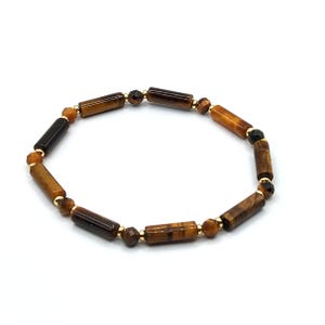 Gold Tigerauge Stretch Armband für Damen & Herren | 4 mm Edelsteine - Gold Filled Akzente | Stärke - Fokus | Bestes einzigartiges Geschenk für Sie Him