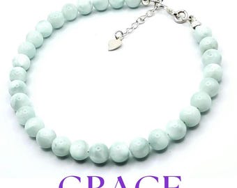 Angelite Bracelet for Women, 6mm Beads /w Sterling Silver Accents, Guardian Angels Spiritual Jewelry Gift for Her