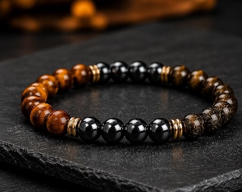 The Shield Mens Bracelet,  AAA+ Tiger's Eye Hematite Golden Obsidian Bracelet, Luxury Triple Protection Bracelet for Men, Gift for Him