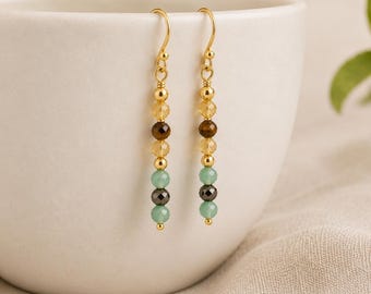Abundance Bar Earrings | Citrine, Pyrite, Tiger's Eye & Aventurine Earrings | Prosperity Gemstone Dangle Earrings | Handmade Gift for Women
